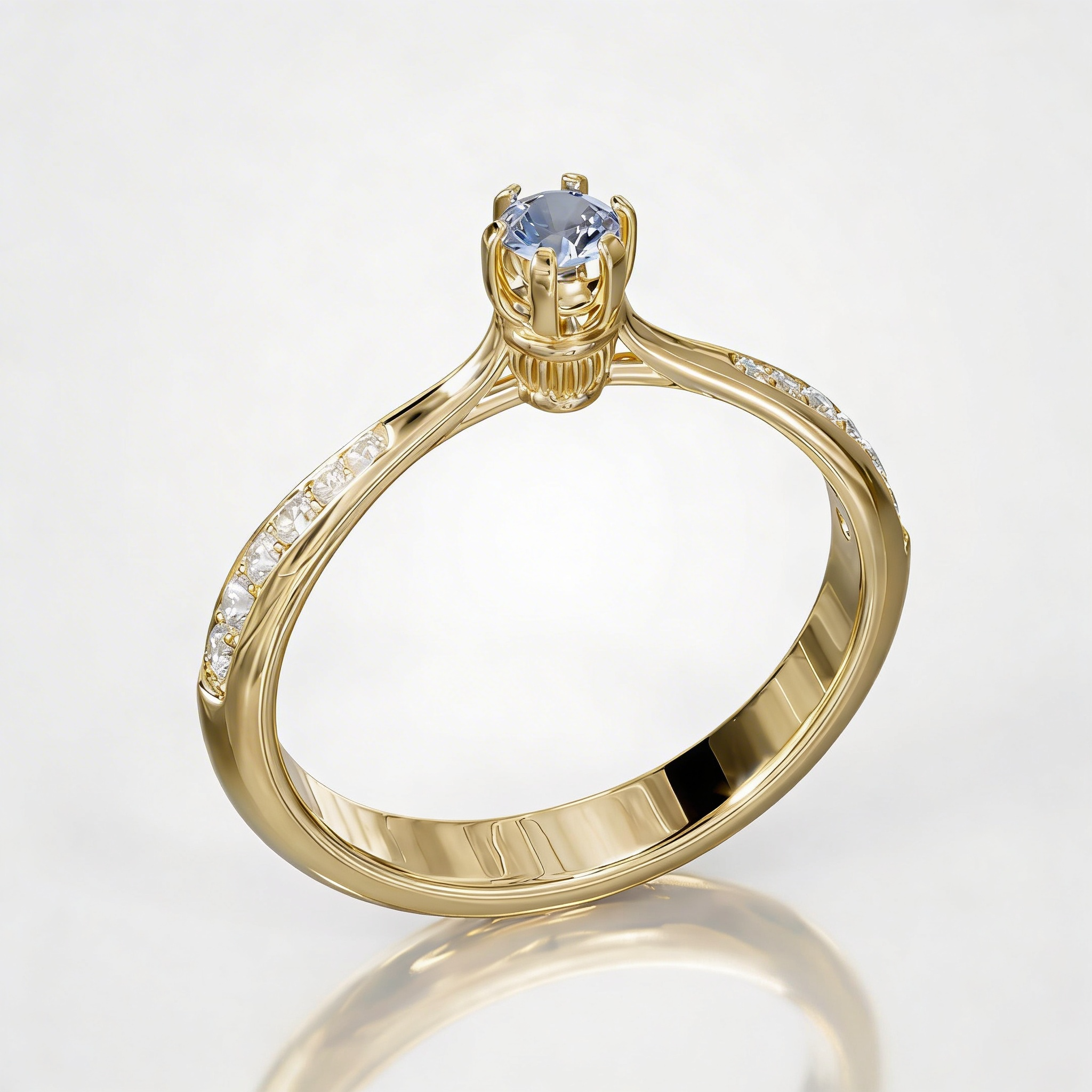 Anel solitário em ouro 18k com diamante azul