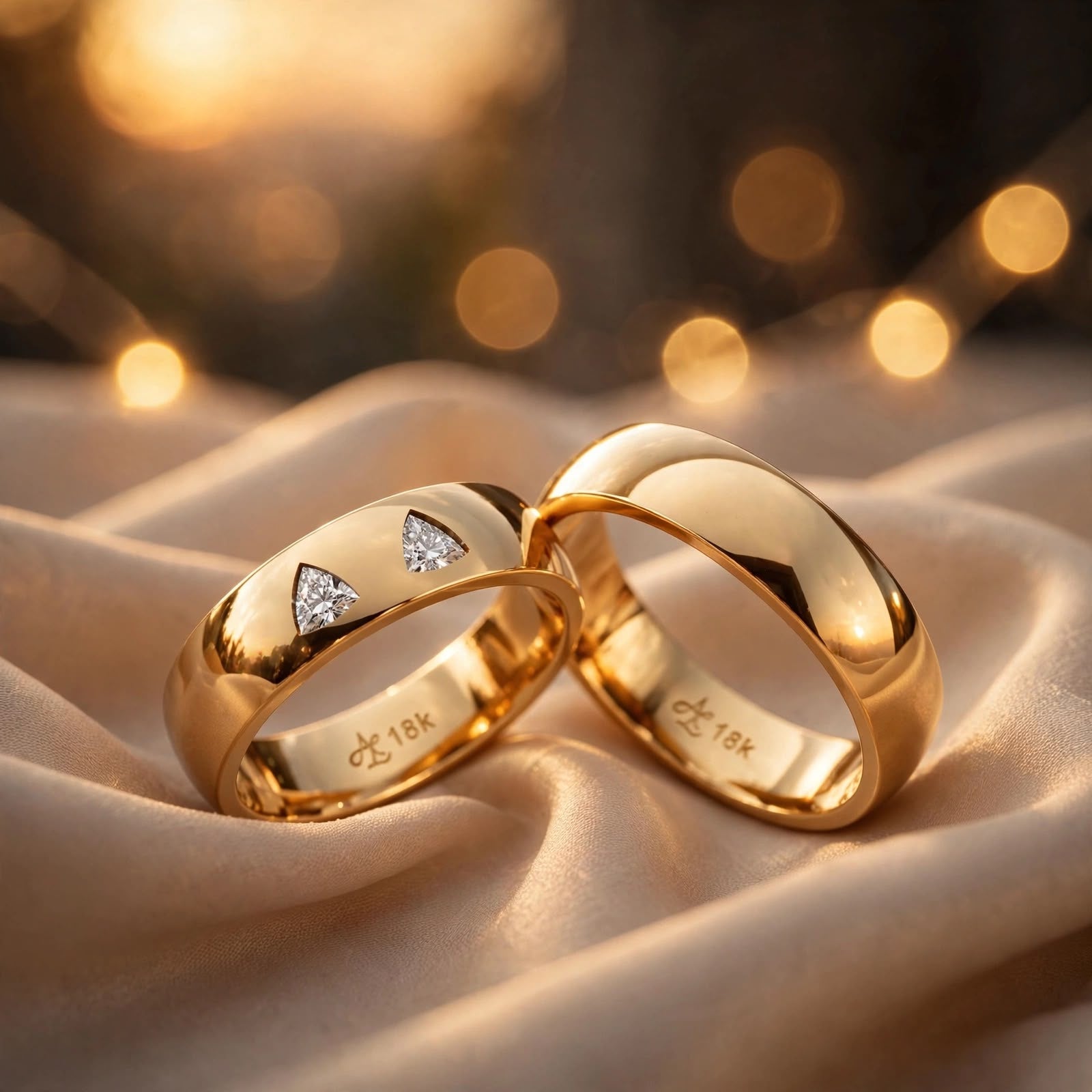 Aliança de Casamento Exclusiva em Ouro Amarelo 18K com Diamante Trillion