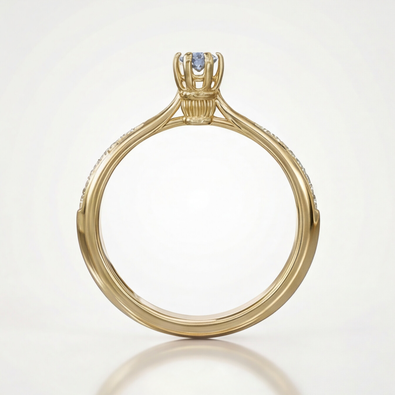 Anel solitário em ouro 18k com diamante azul