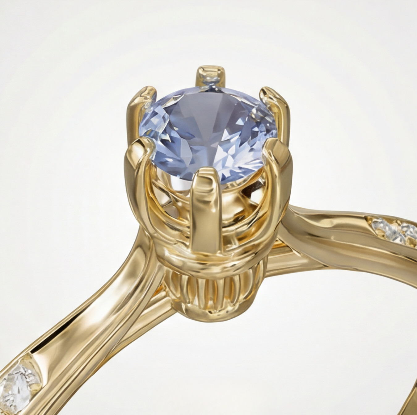 Anel solitário em ouro 18k com diamante azul