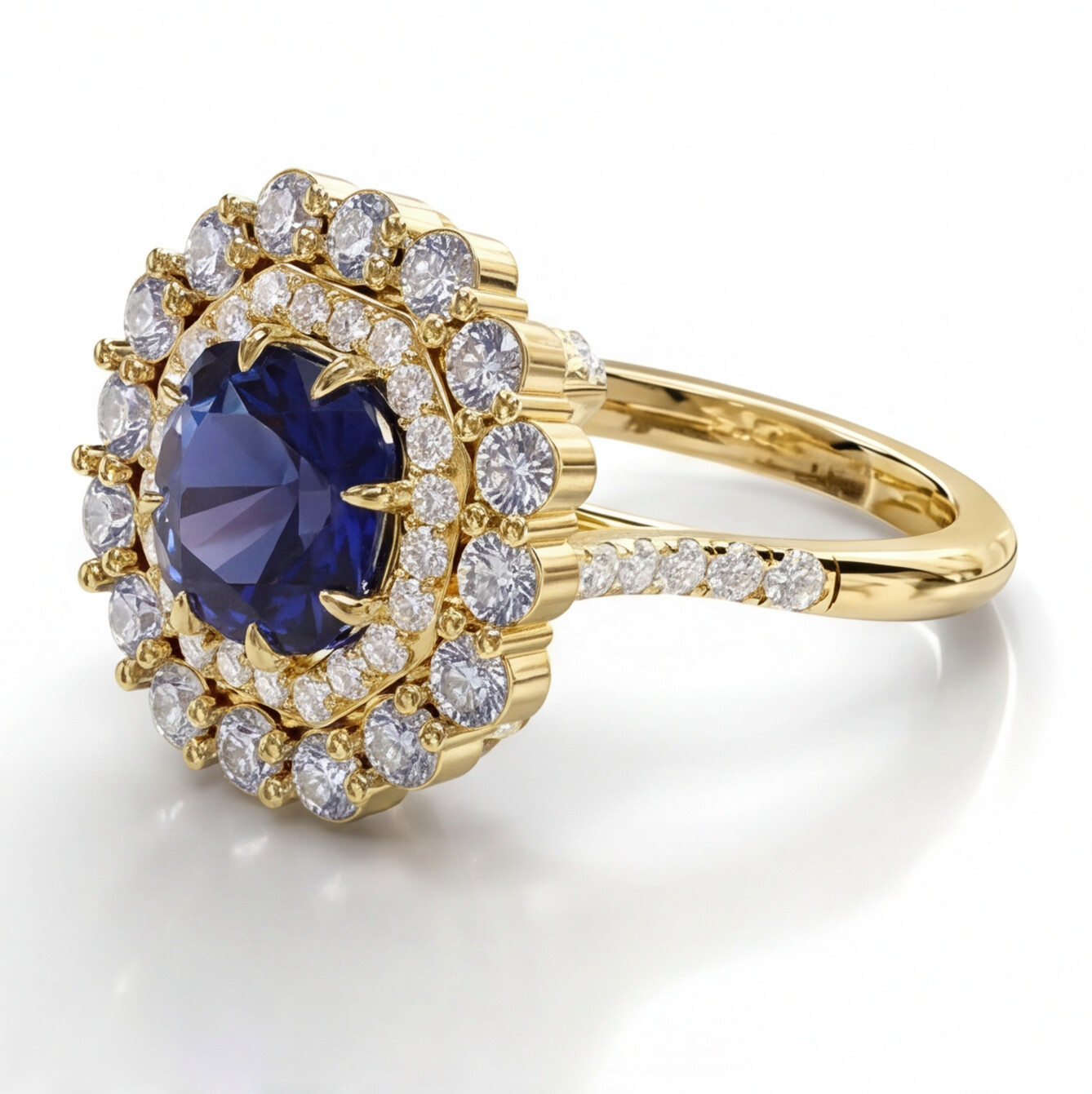 Anel em ouro 18k com tanzanitas e diamantes