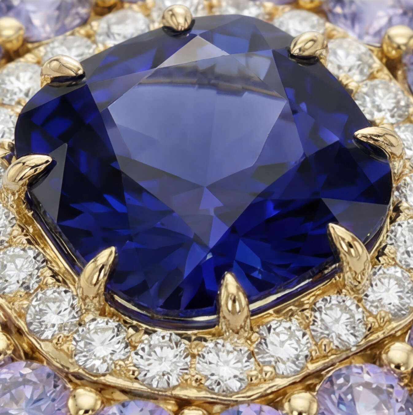 Anel em ouro 18k com tanzanitas e diamantes