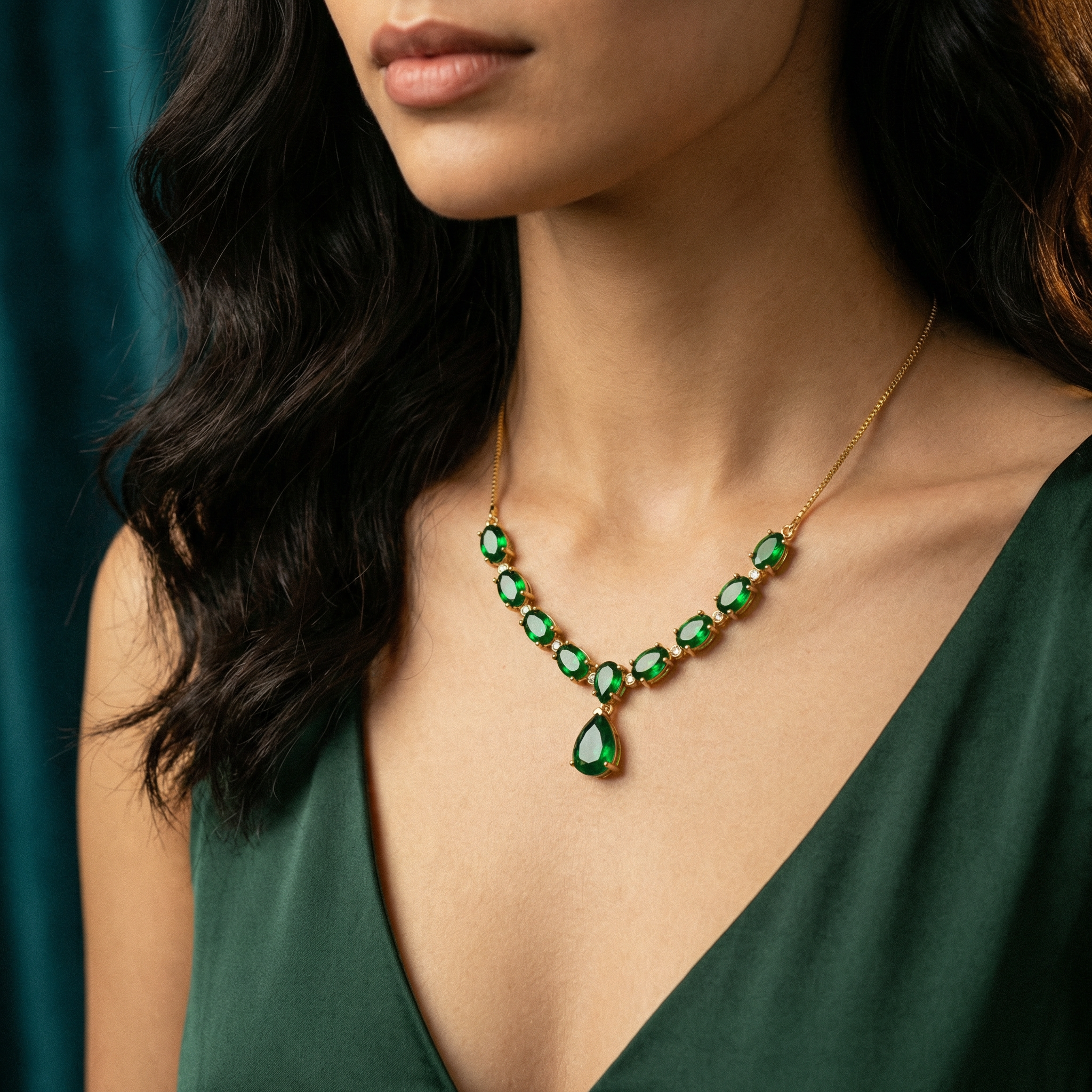 Colar em ouro 18k com esmeraldas e diamantes
