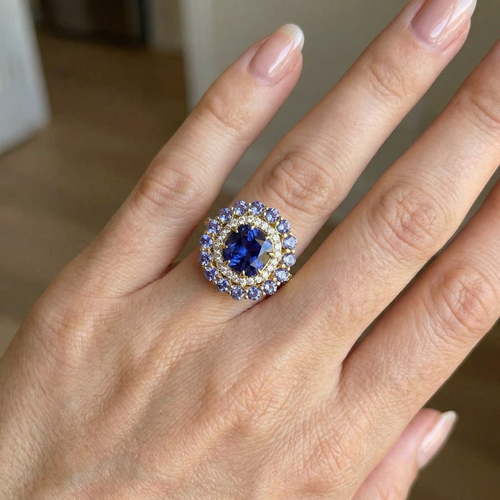Anel em ouro 18k com tanzanitas e diamantes