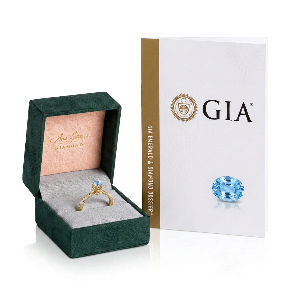 Anel solitário em ouro 18k com diamante azul