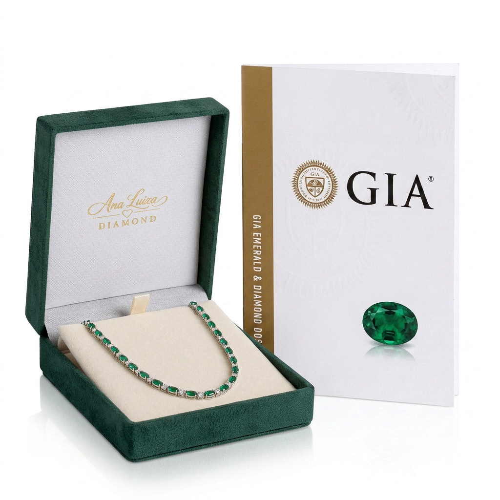Colar Riviera em ouro branco com esmeraldas e diamantes